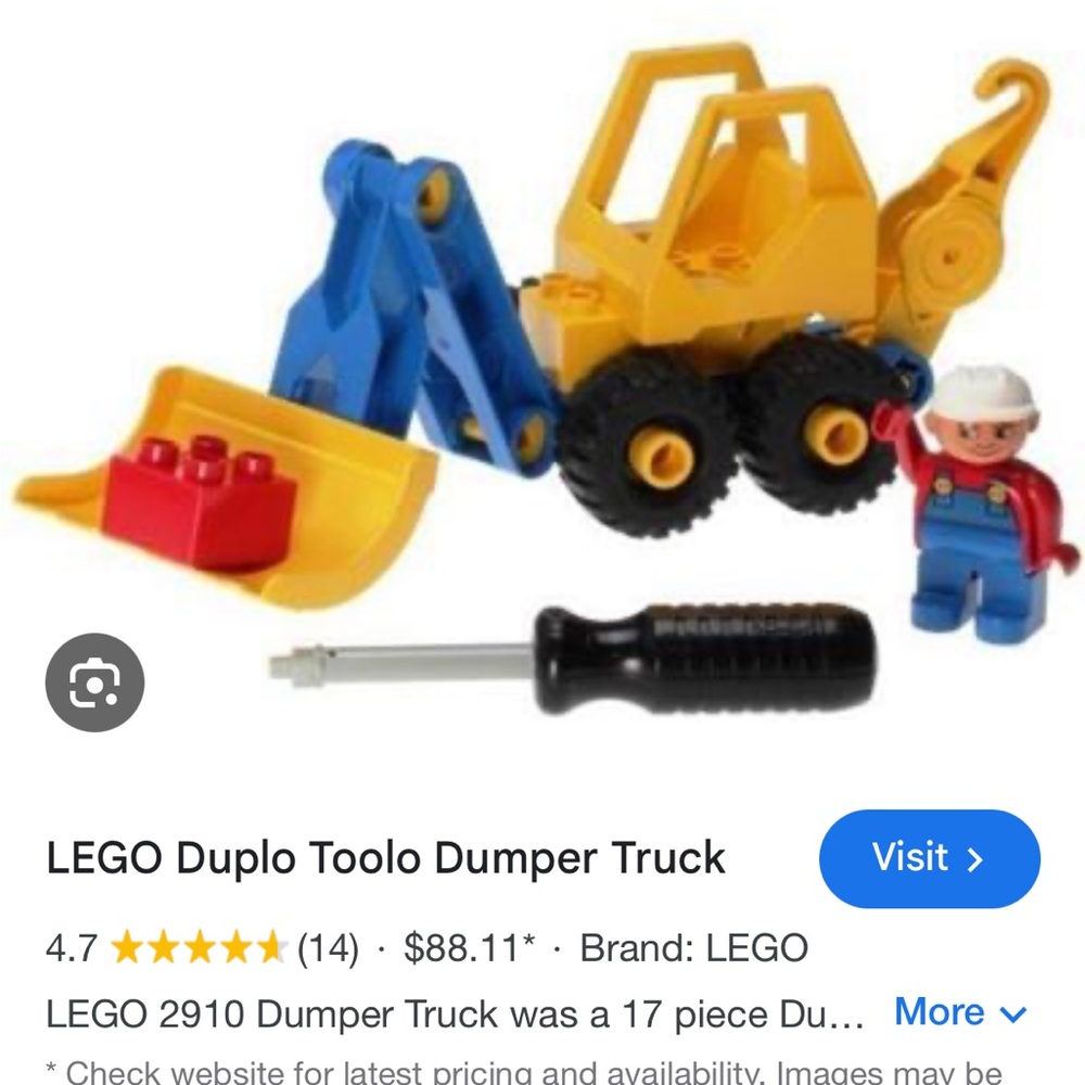Vintage LEGO Duplo Toolo dump truck Set - Yellow and Blue